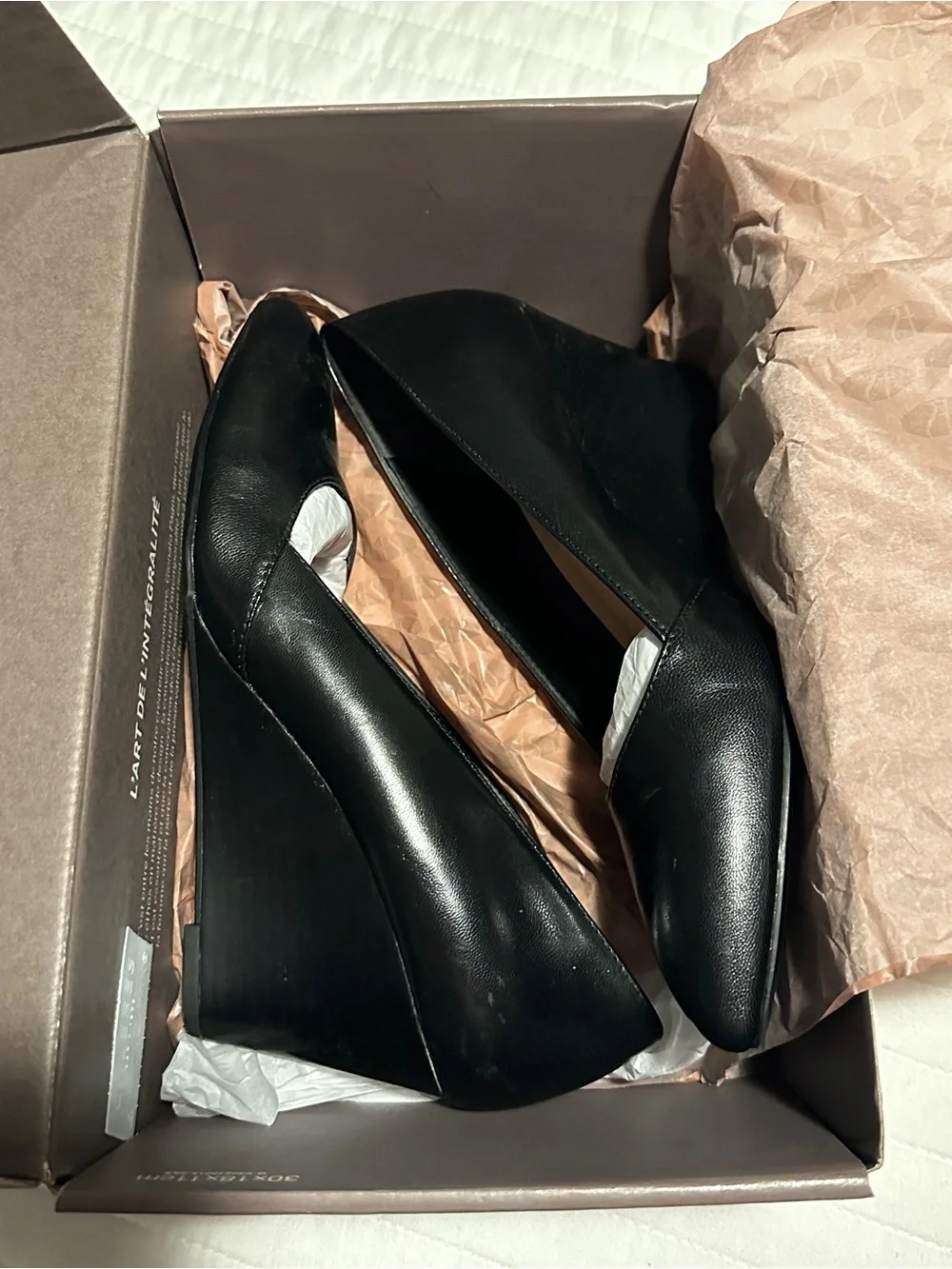 Franco Sarto black leather wedges